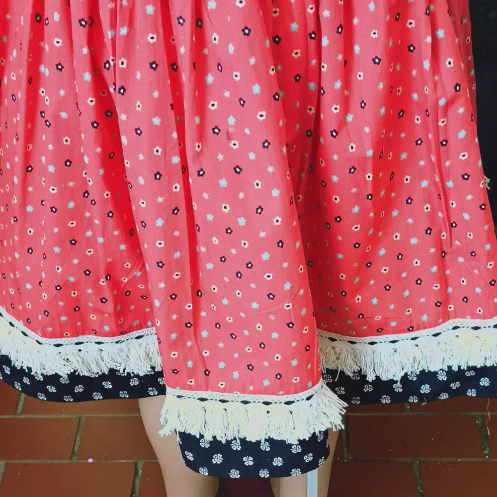 Haute Baby Peasant Floral Dress 7 Blue Orange Short Sleeves Ruffle & Fringe Hem